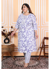 Purple Cotton Printed Embroidered Kurta With Pant Set (200001-Purple)