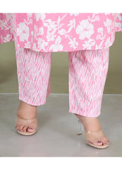 Pink Cotton Printed Embroidered Kurta With Pant Set (200002-Pink)