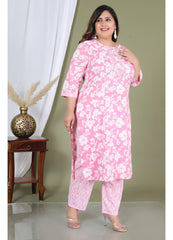 Pink Cotton Printed Embroidered Kurta With Pant Set (200002-Pink)