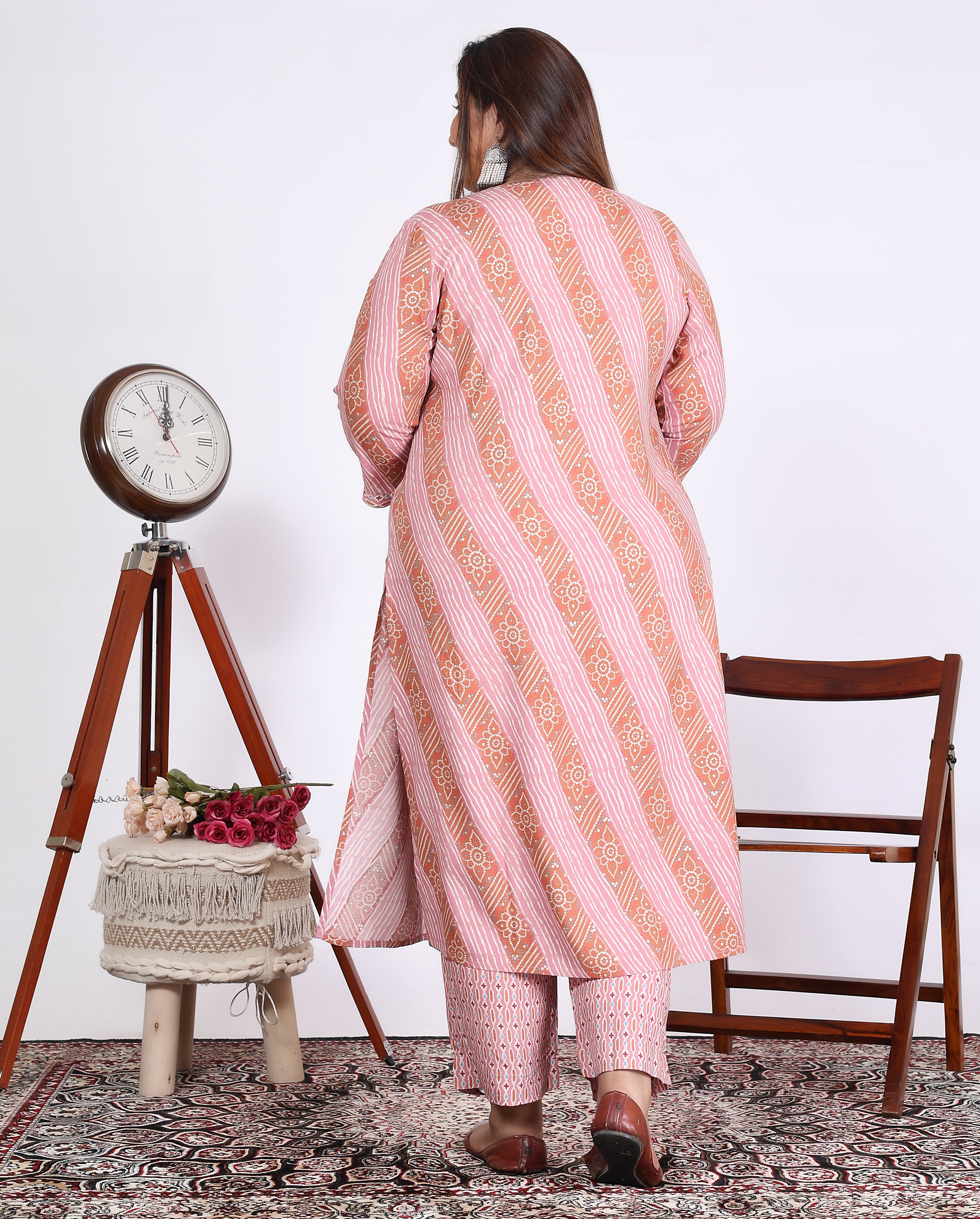 Pink Cotton Blend Printed Kurta With Pant Set (200003-Pink)