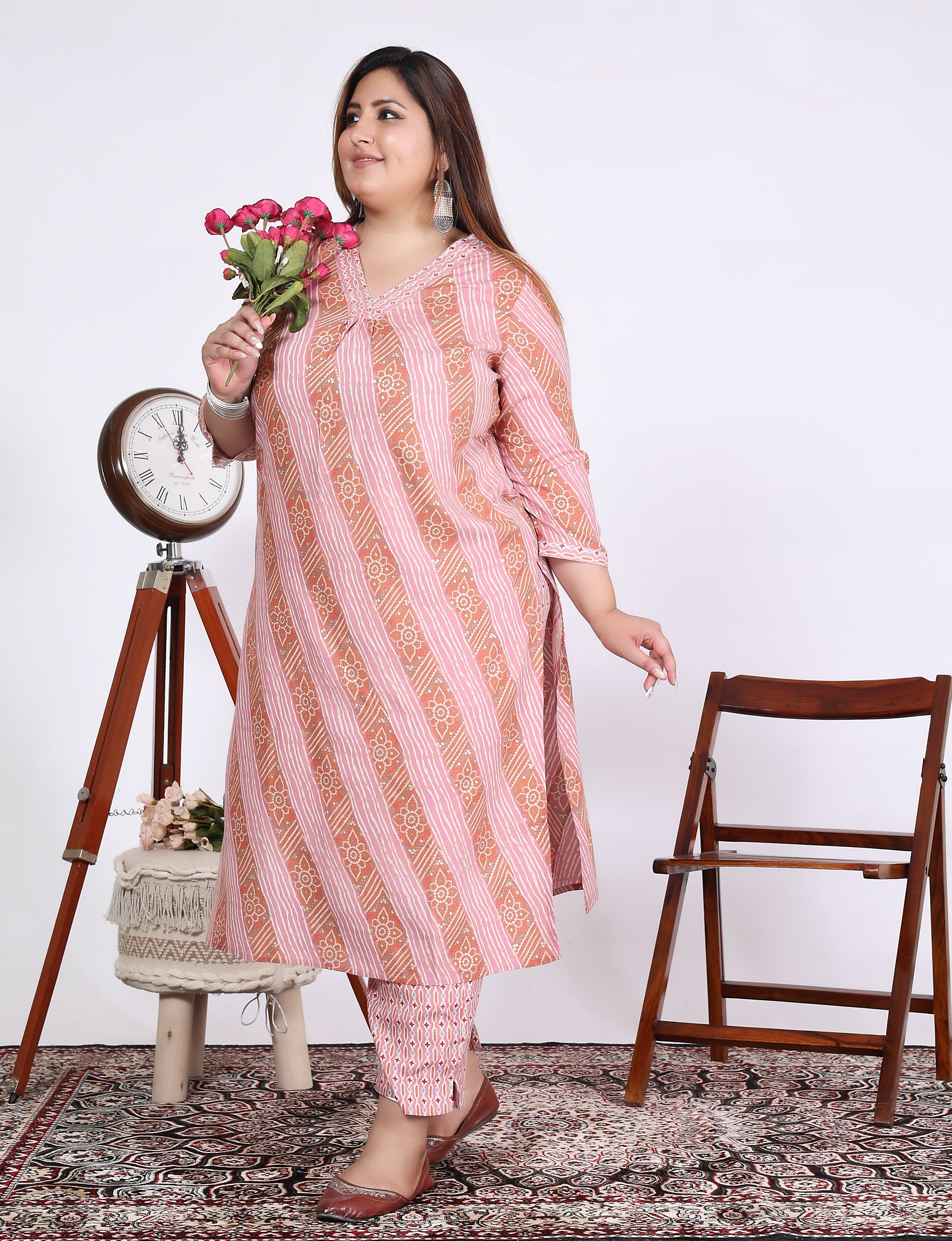 Pink Cotton Blend Printed Kurta With Pant Set (200003-Pink)