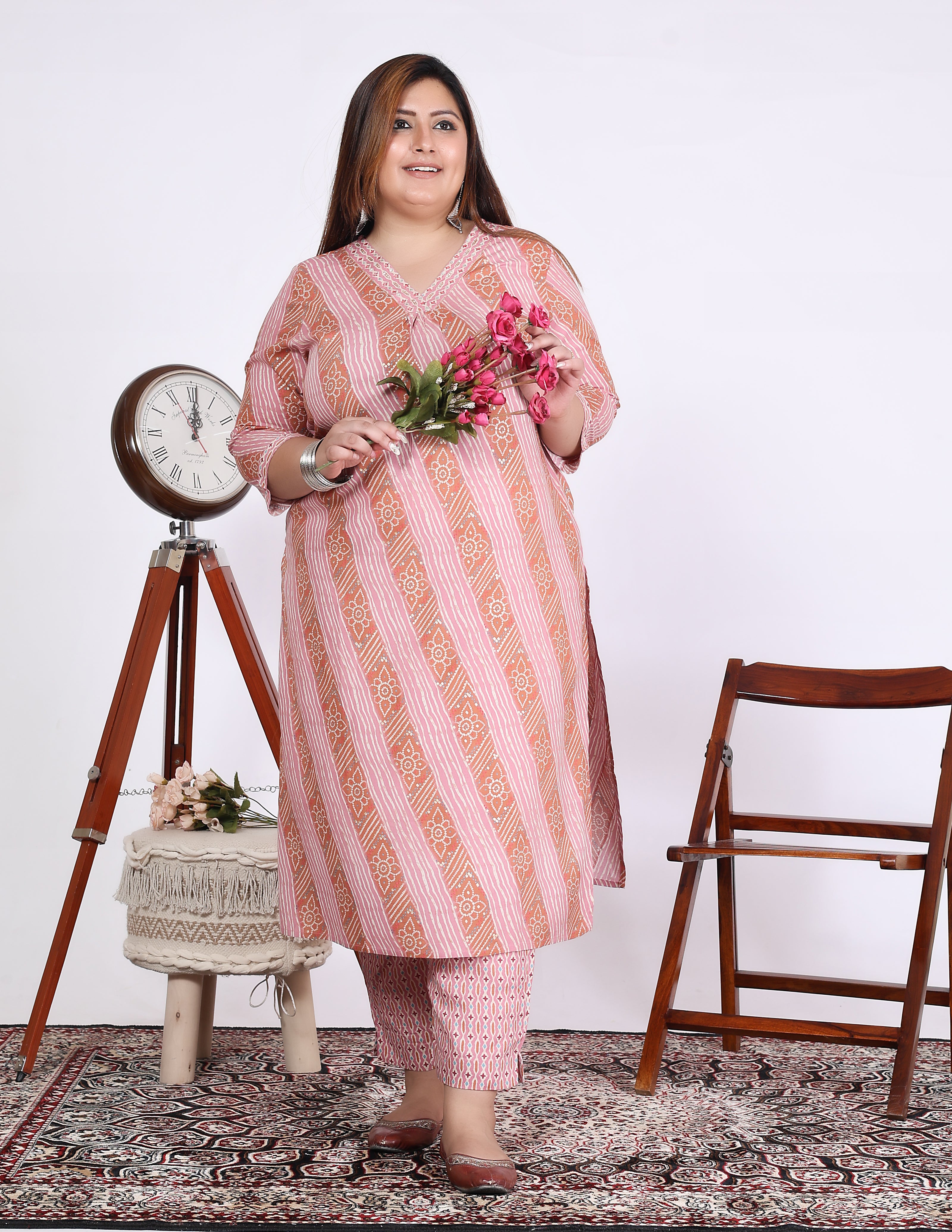 Pink Cotton Blend Printed Kurta With Pant Set (200003-Pink)