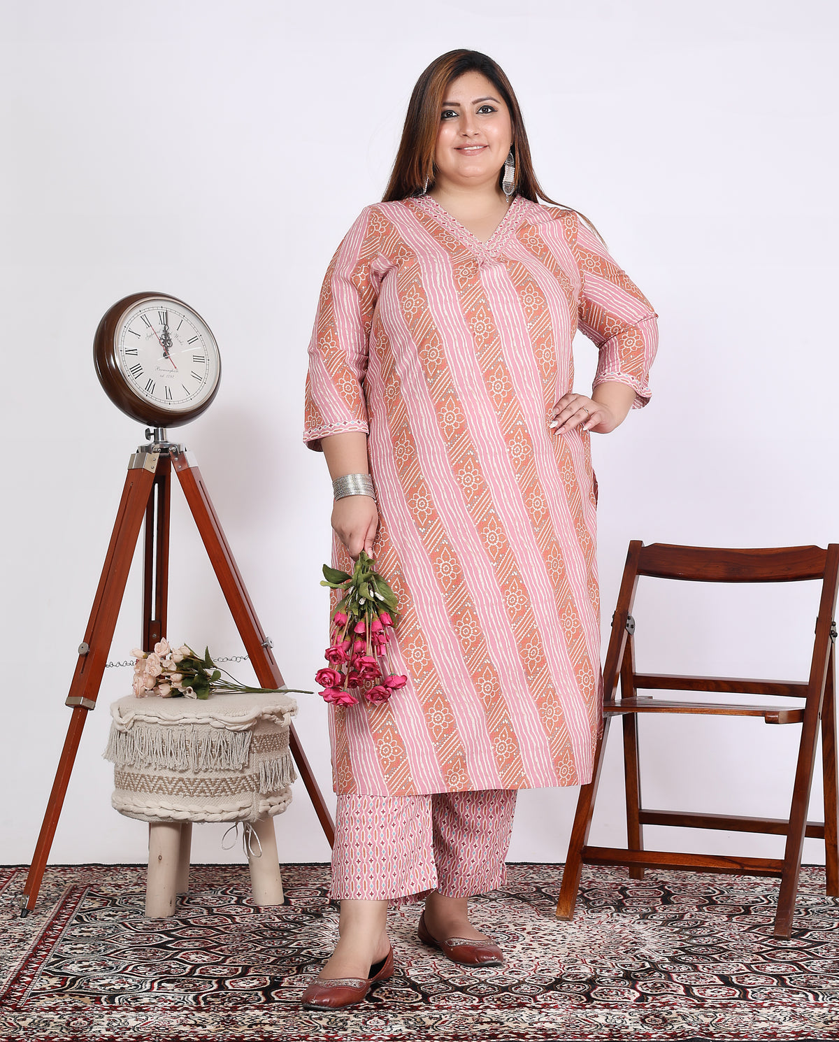 Pink Cotton Blend Printed Kurta With Pant Set (200003-Pink)