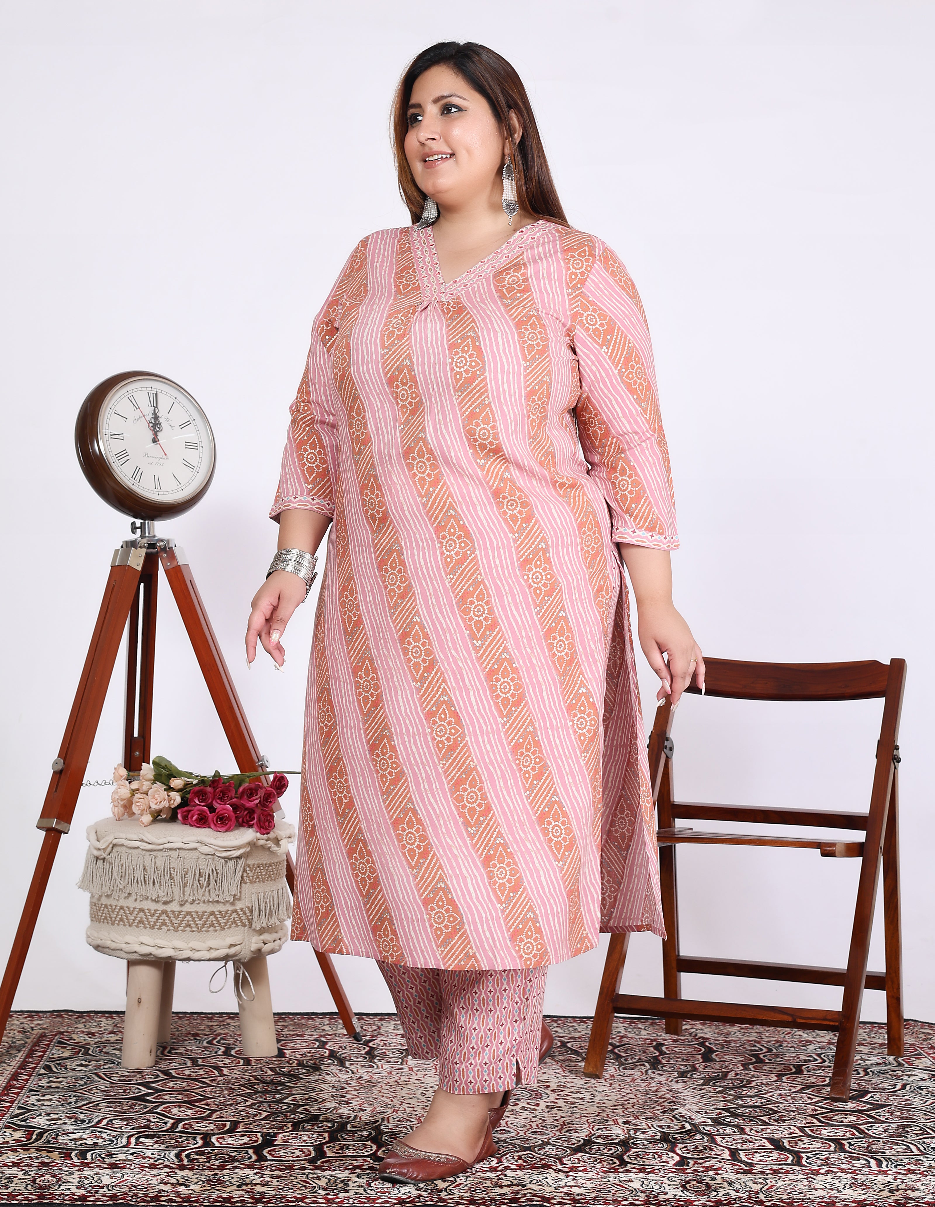 Pink Cotton Blend Printed Kurta With Pant Set (200003-Pink)