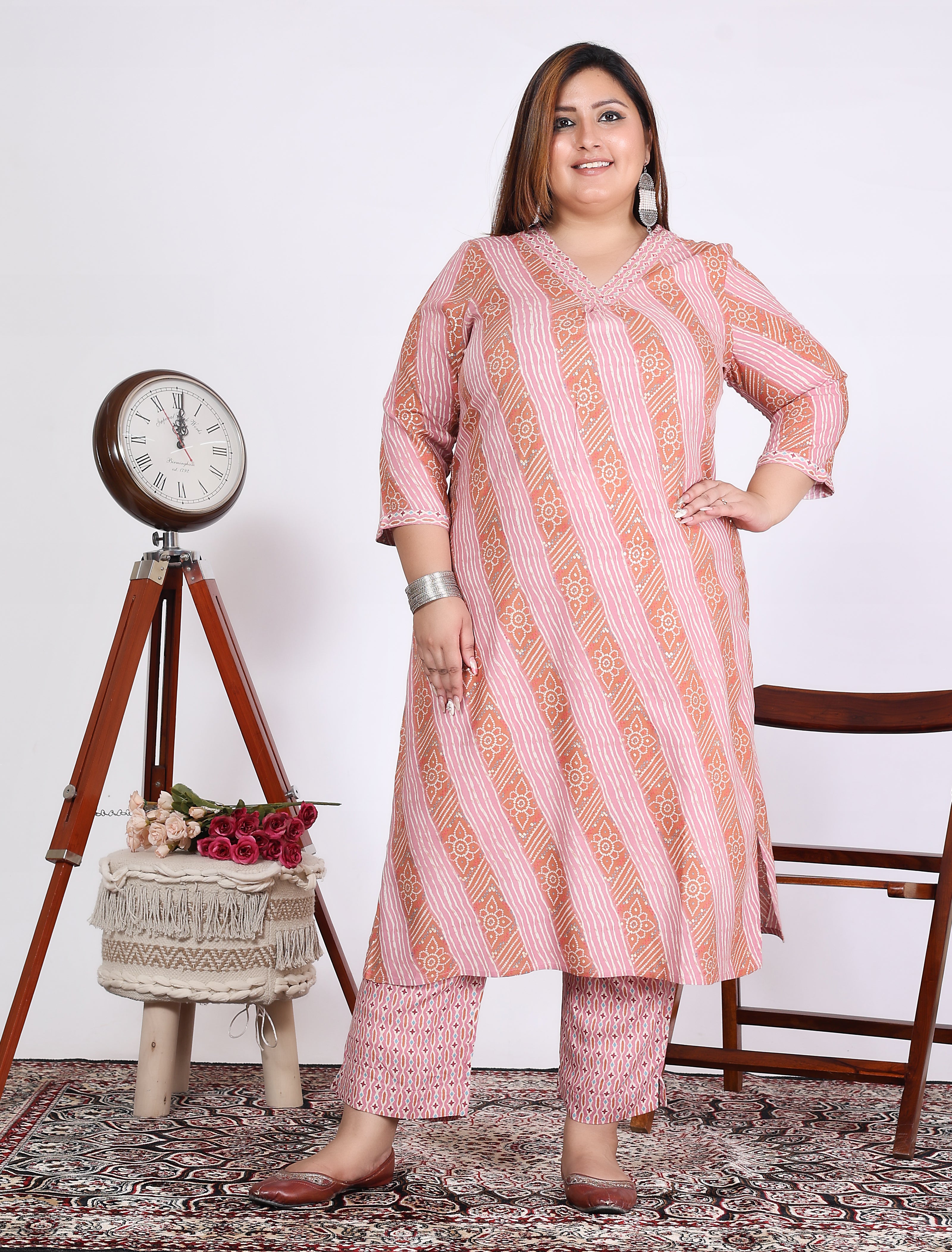 Pink Cotton Blend Printed Kurta With Pant Set (200003-Pink)