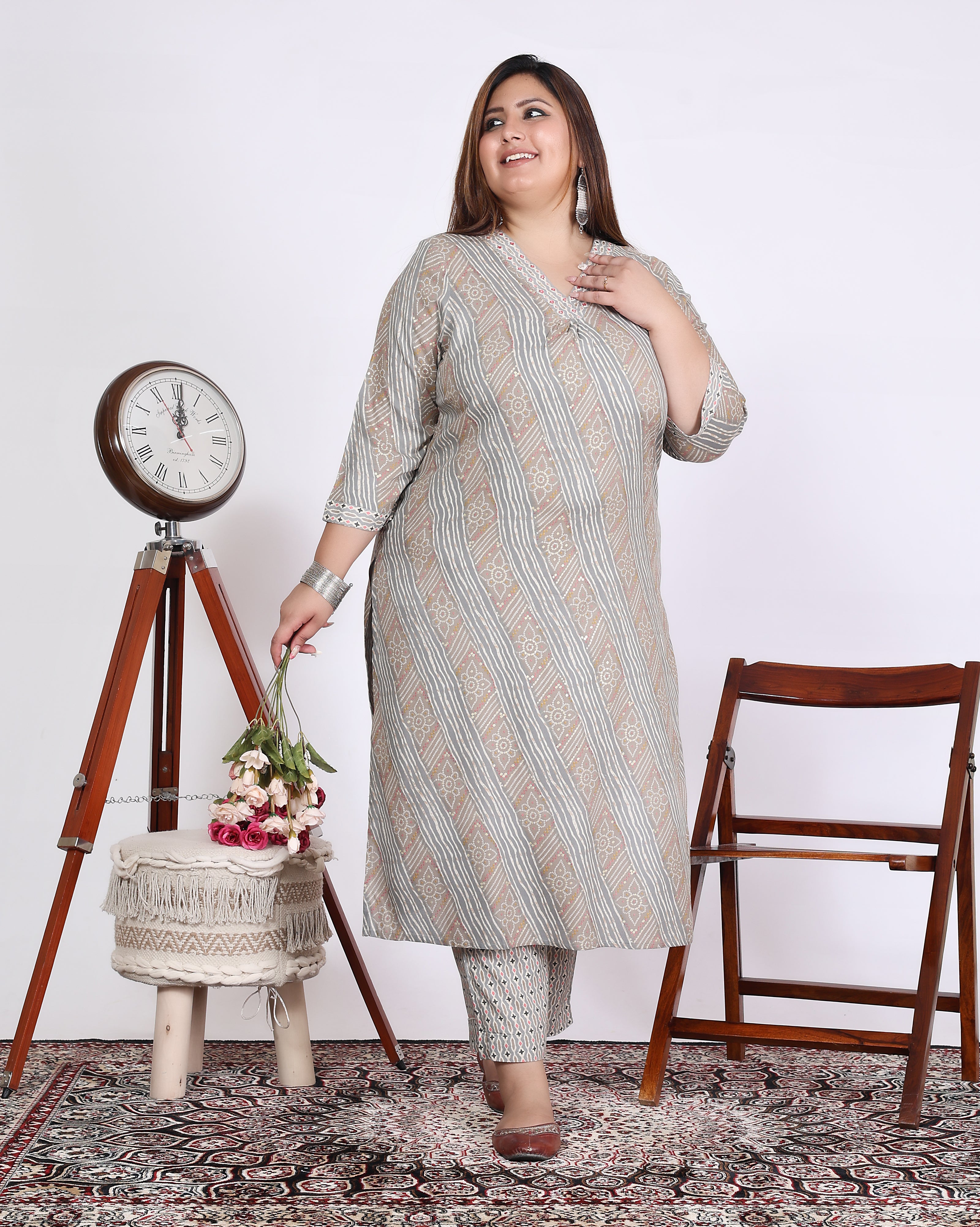 Grey Cotton Blend Printed Kurta With Pant Set (200004-Grey)