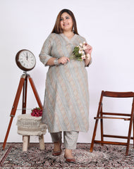 Grey Cotton Blend Printed Kurta With Pant Set (200004-Grey)