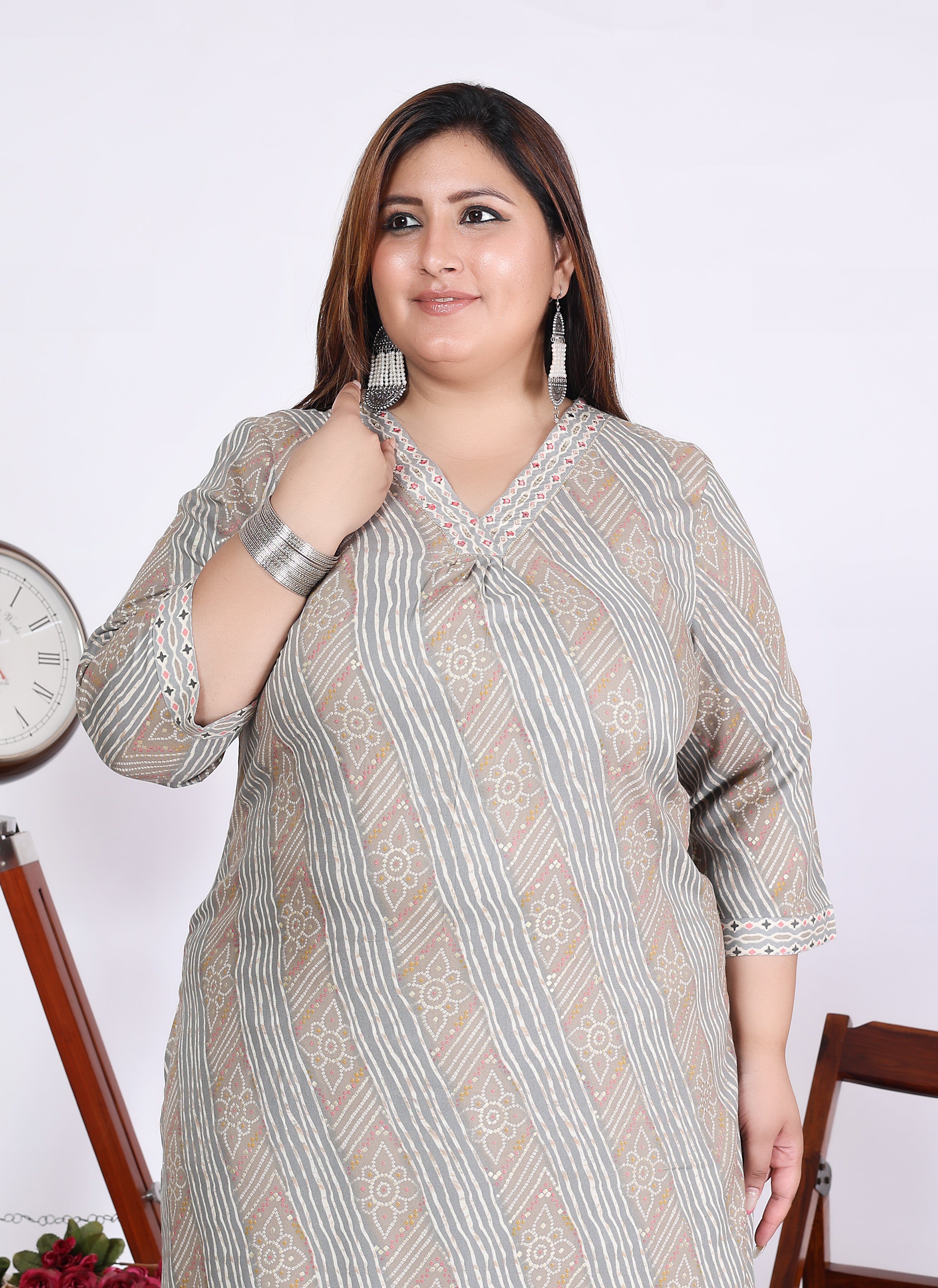 Grey Cotton Blend Printed Kurta With Pant Set (200004-Grey)