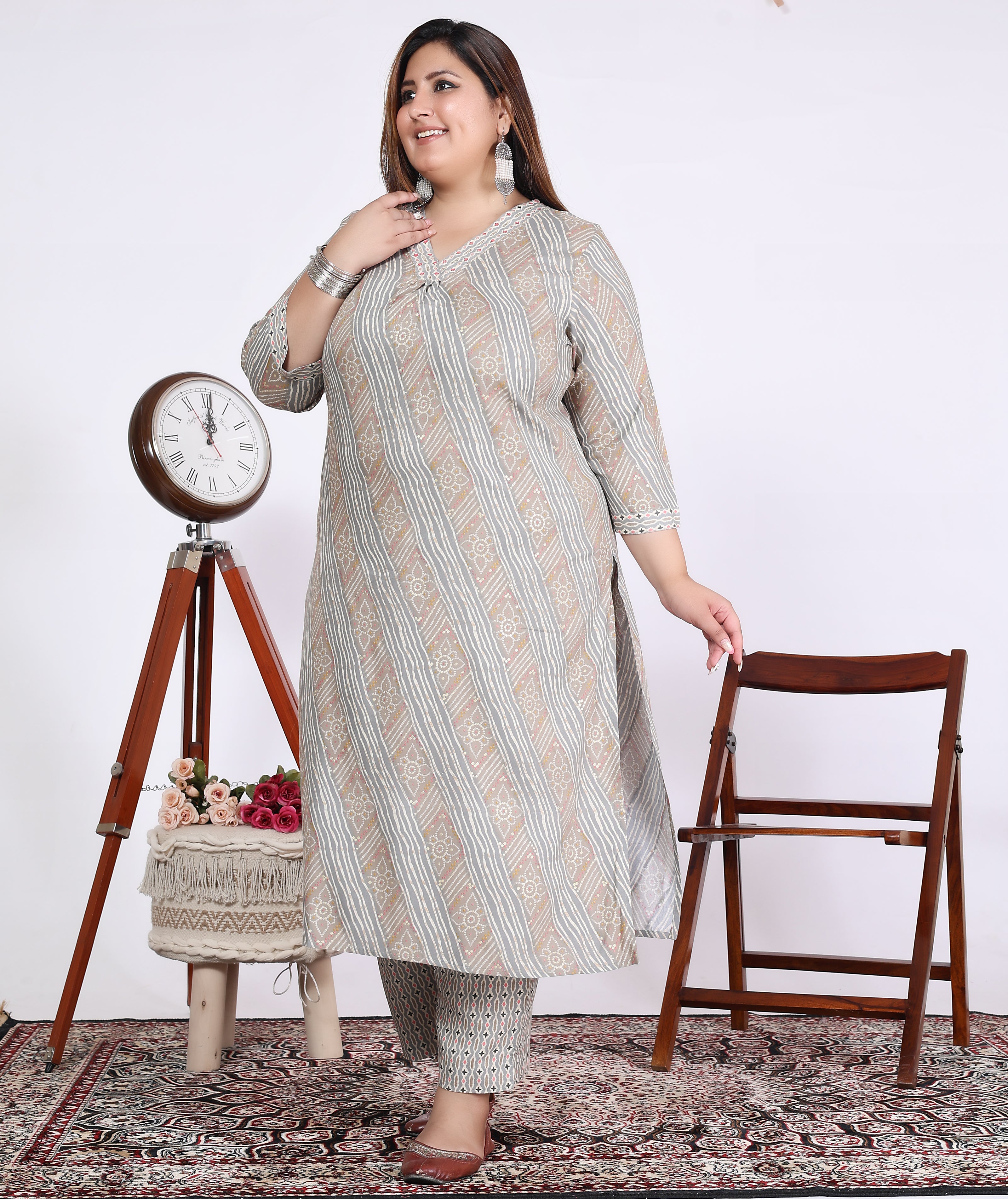 Grey Cotton Blend Printed Kurta With Pant Set (200004-Grey)