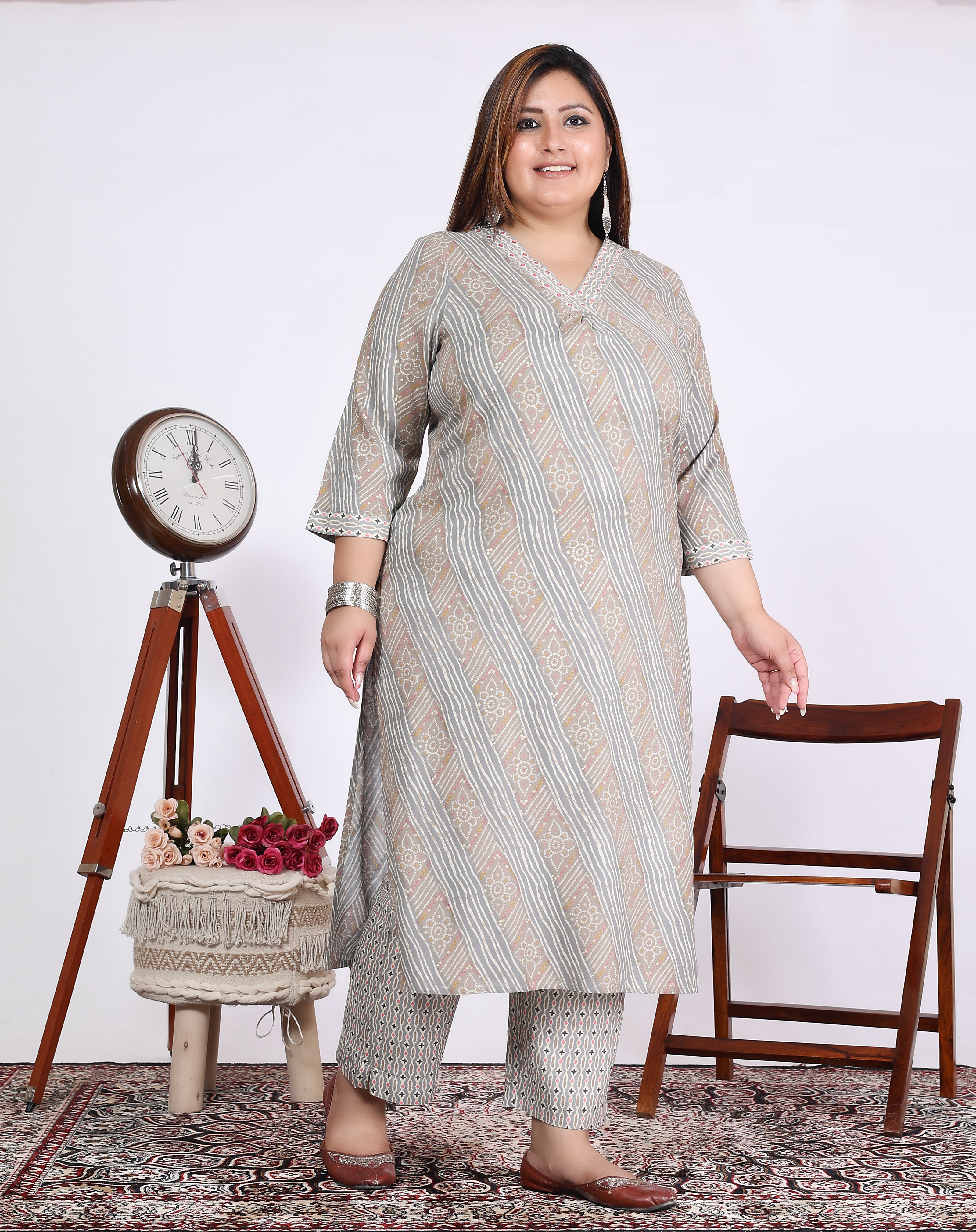 Grey Cotton Blend Printed Kurta With Pant Set (200004-Grey)