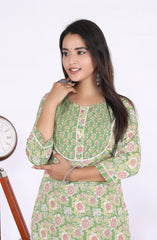 Green Cotton Printed Kurta With Pant Set (200005-Green)