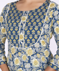 Blue Cotton Printed Kurta With Pant Set (200006-Blue)