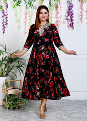 Black Cotton Blend Printed Anarkali Kurta-1129