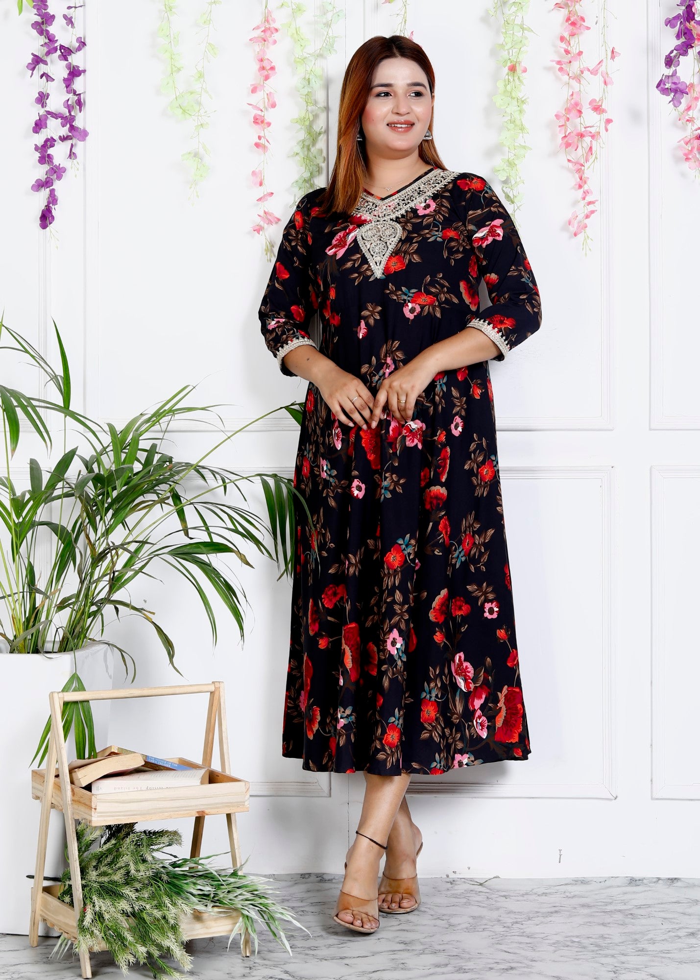 Black Cotton Blend Printed Anarkali Kurta-1129