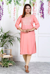 Peach Cotton Blend Solid Print Straight Kurta-1118