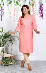 Peach Cotton Blend Solid Print Straight Kurta-1118