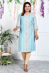 Blue Cotton Striped Print Straight Kurta-1121