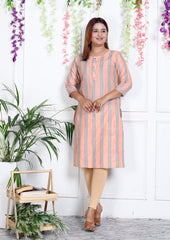 Peach Cotton Striped Print Straight Kurta-1121