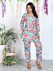 Multicolor Cotton Blend Floral Print Co-Ord Set-1132