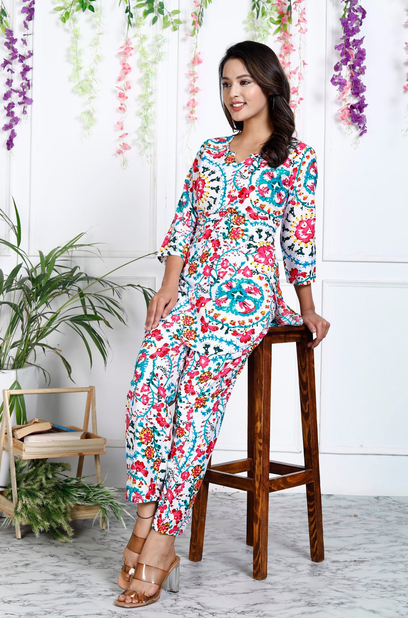 Multicolor Cotton Blend Floral Print Co-Ord Set-1132