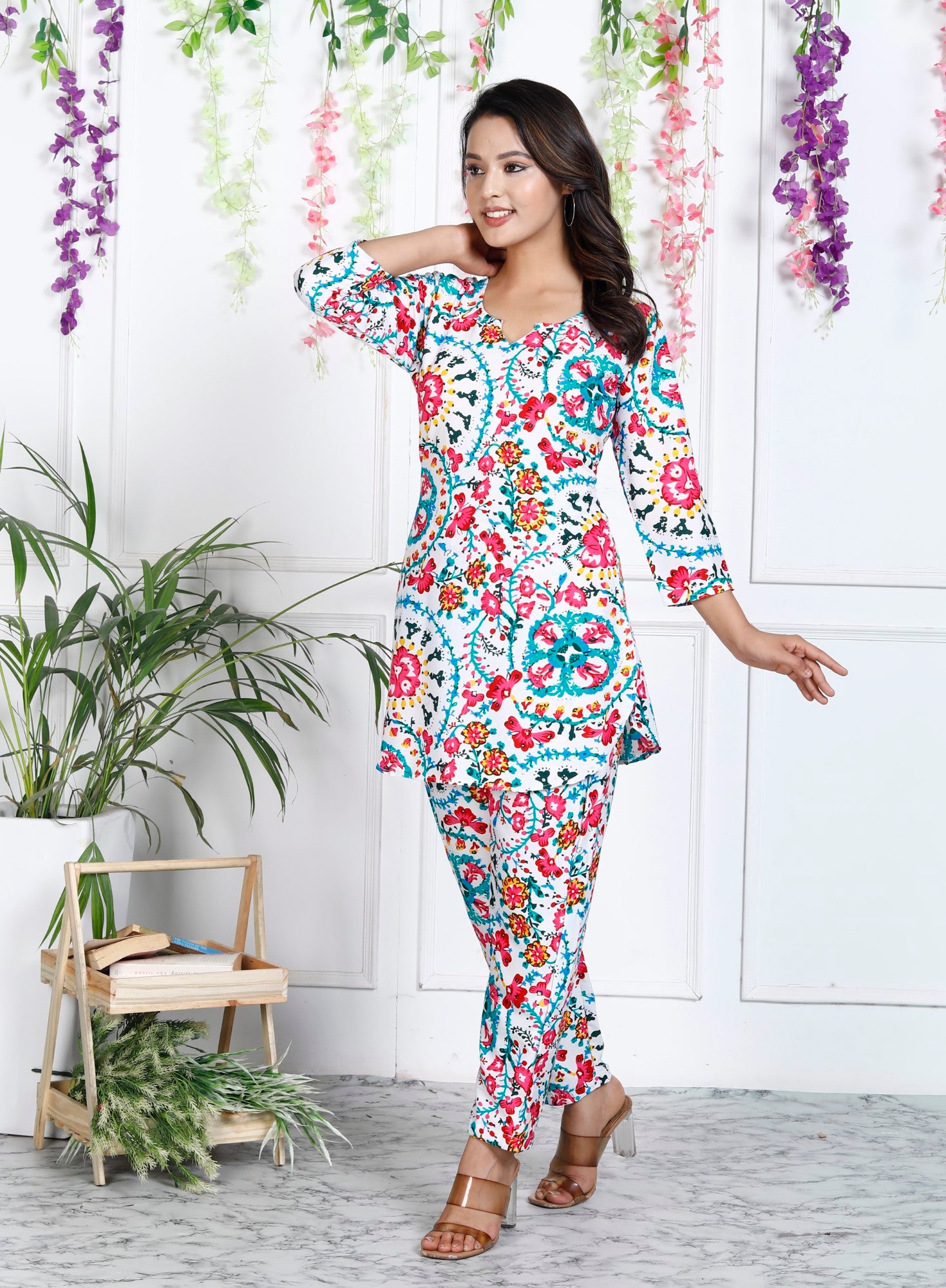 Multicolor Cotton Blend Floral Print Co-Ord Set-1132