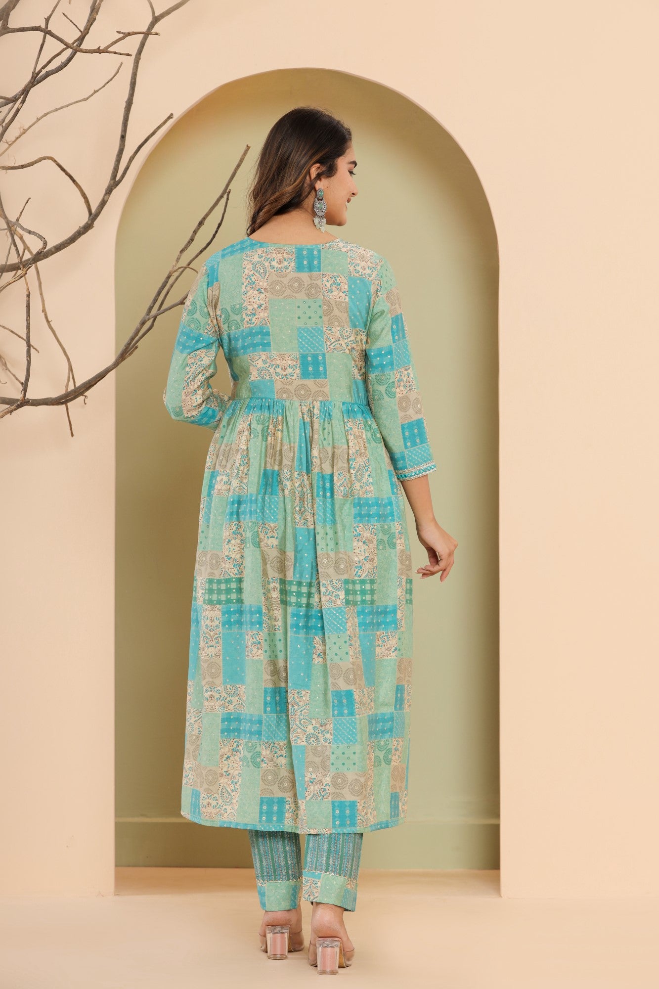 Blue Muslin Floral Print Kurta Pant Set with Dupatta-1101