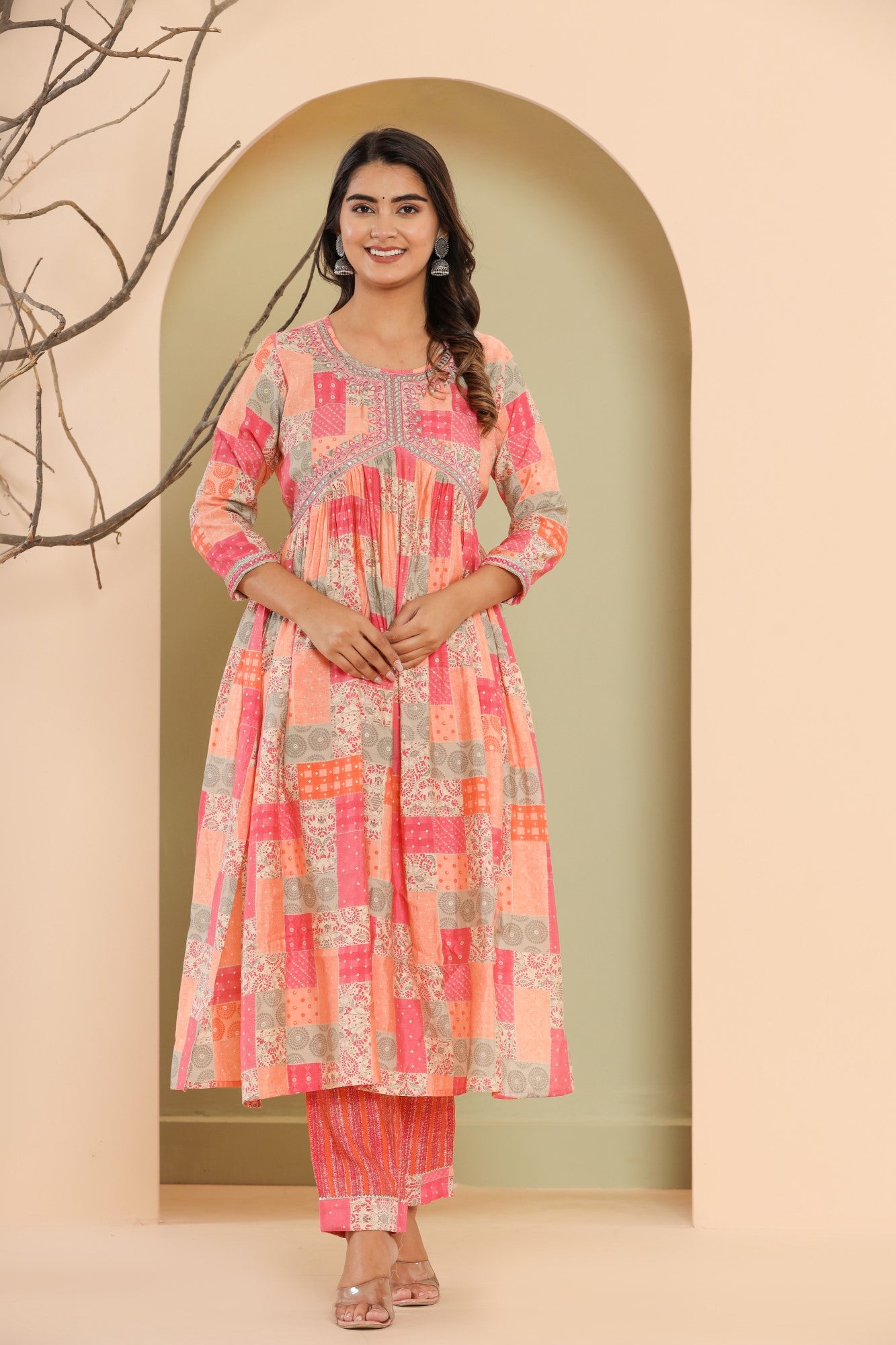 Pink Muslin Floral Print Kurta Pant Set with Dupatta