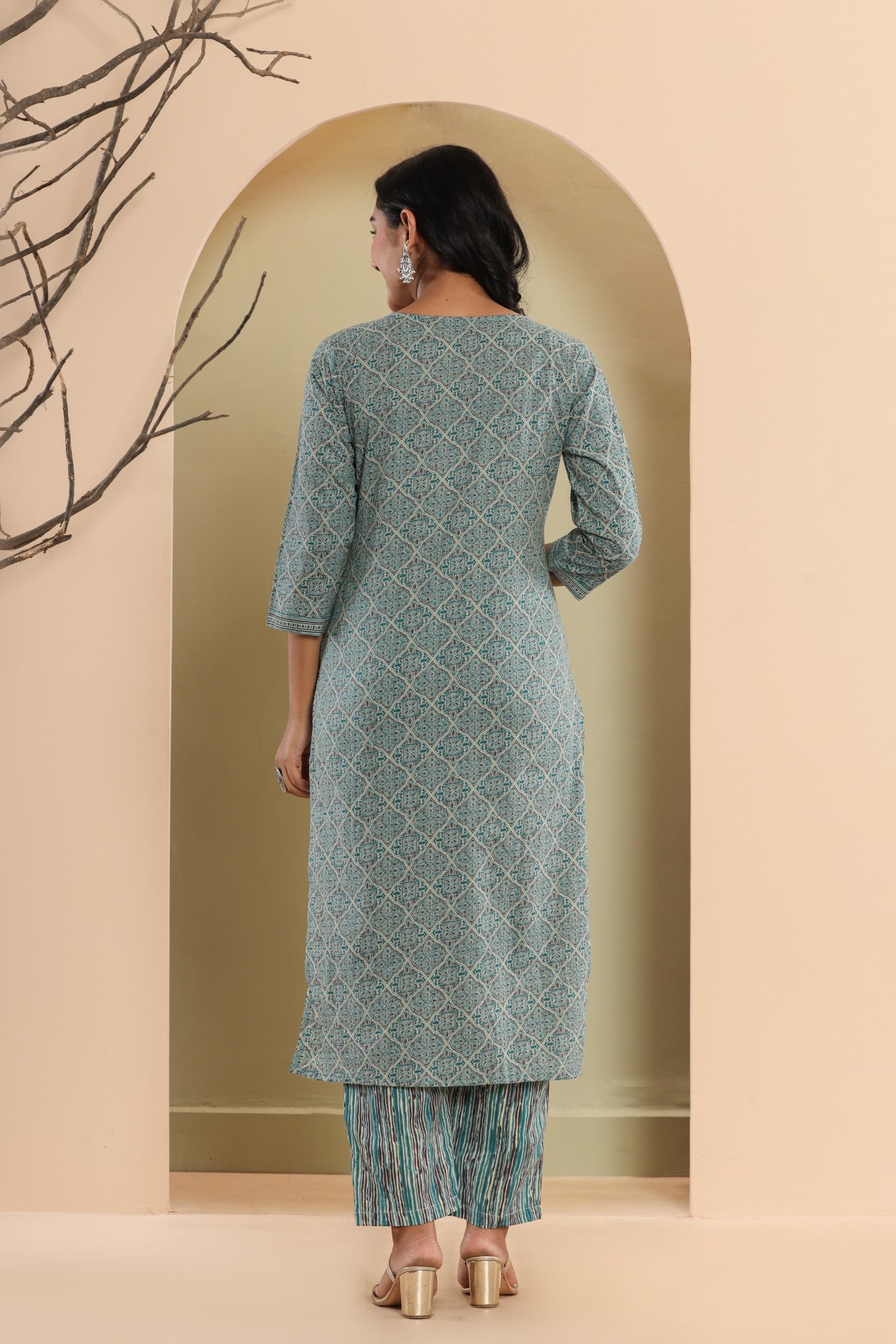 Blue Cotton Printed Embroidered Kurta Pant Set with Dupatta