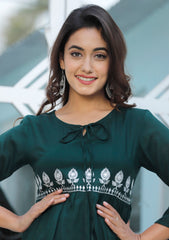 Green  Cotton Blend Solid Print Top-1100