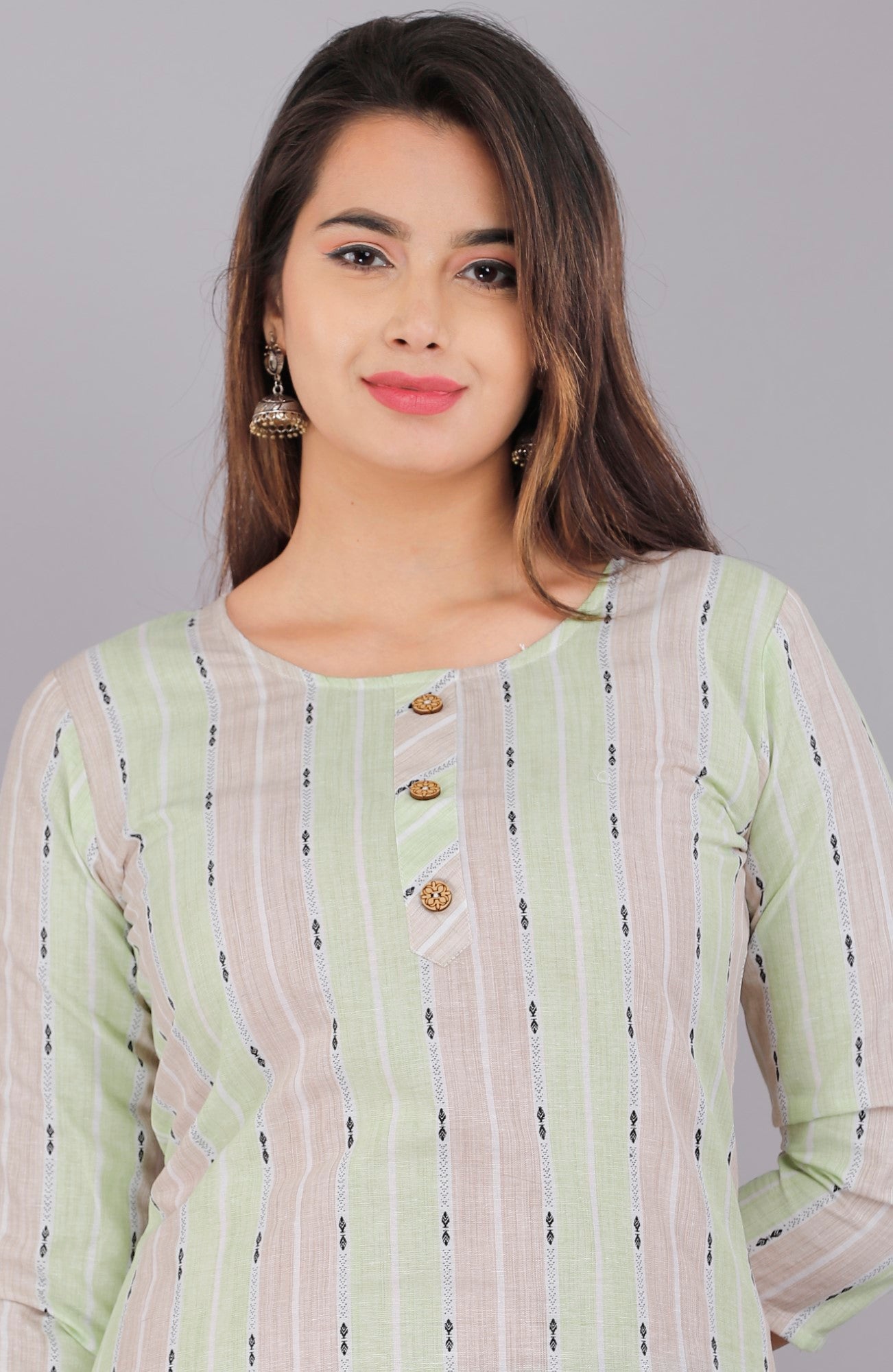 Blue Cotton Striped Print Straight Kurta-1117