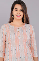 Peach Cotton Striped Print Straight Kurta-1117