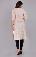 Peach Cotton Striped Print Straight Kurta-1117