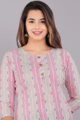 Pink Cotton Striped Print Straight Kurta-1117